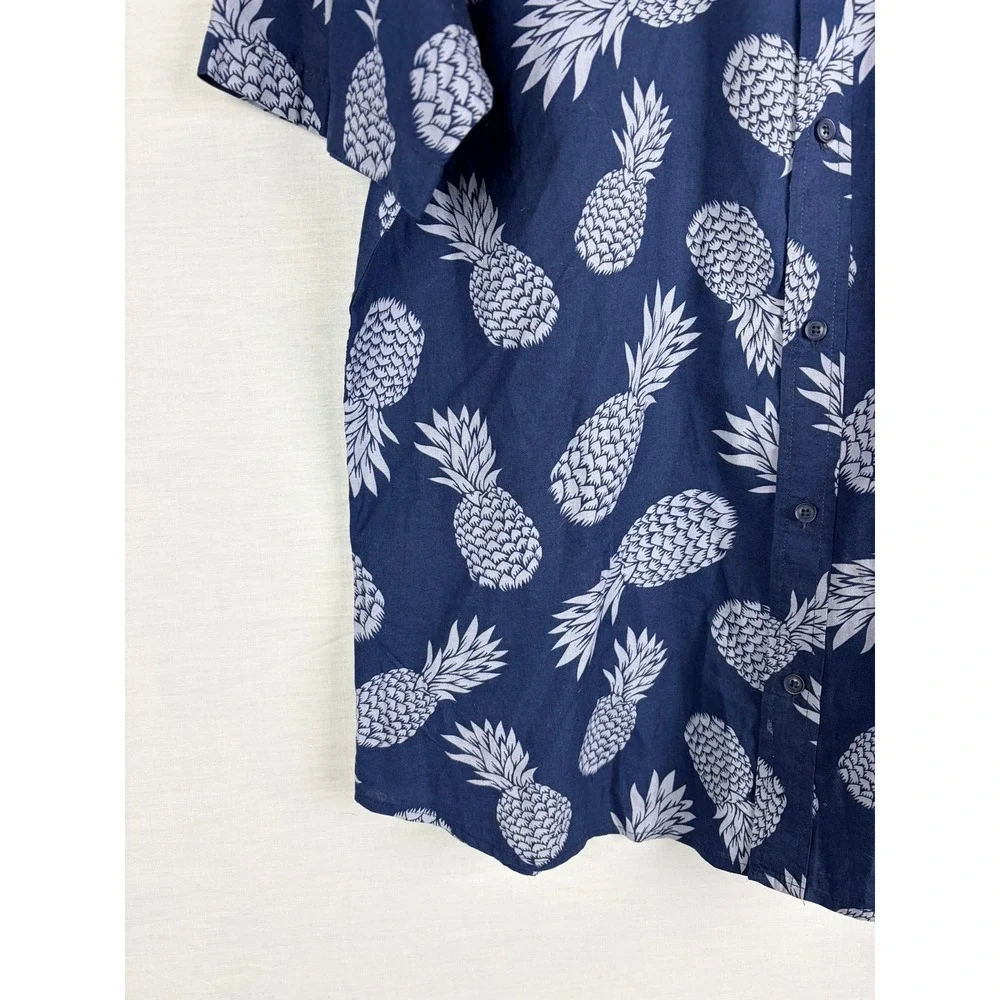 Levis Mens Pineapple Print Button Up Shirt Navy Blue Short Sleeve Cotton‎ Large